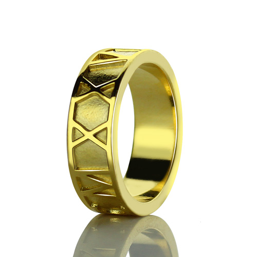 18K Gold Plated Roman Numeral Date Ring